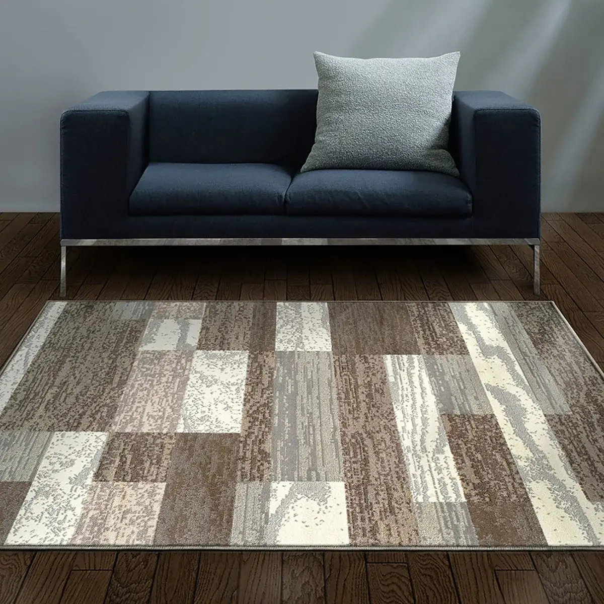 8' X 10' Light Blue And Ivory Patchwork Power Loom Stain Resistant Area Rug - Image 2
