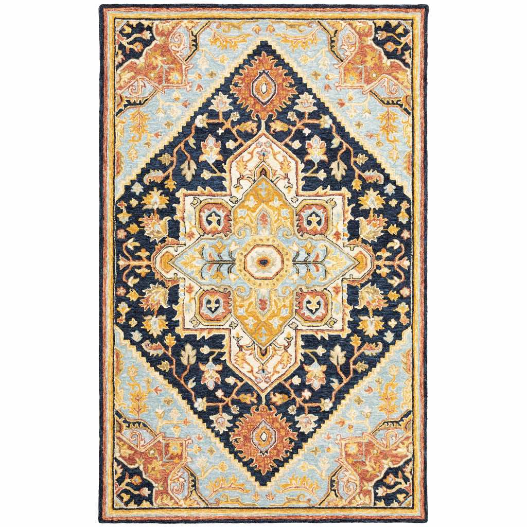 8' X 10' Navy Rust Blue Ivory And Gold Oriental Tufted Handmade Stain Resistant Area Rug - Image 2
