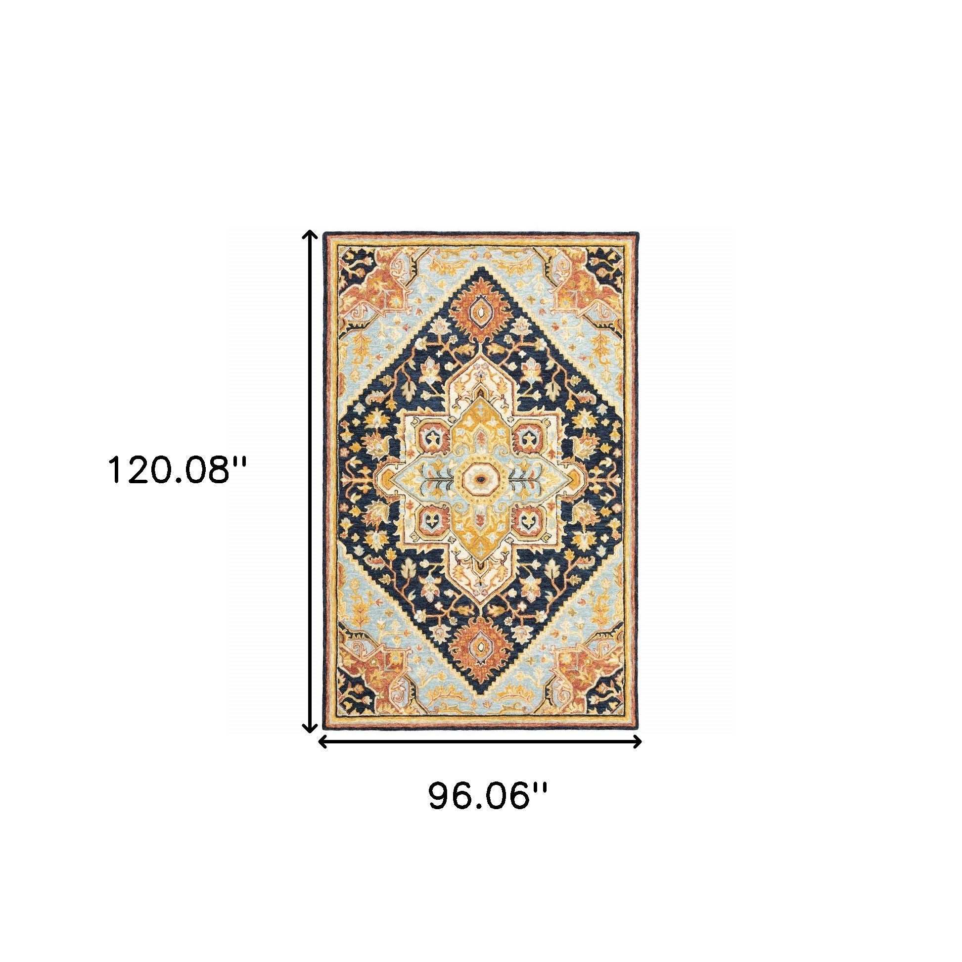 8' X 10' Navy Rust Blue Ivory And Gold Oriental Tufted Handmade Stain Resistant Area Rug - Image 3