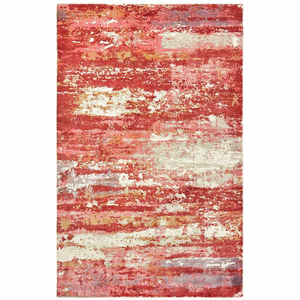 8' X 10' Pink And Red Abstract Hand Loomed Stain Resistant Area Rug - Image 2