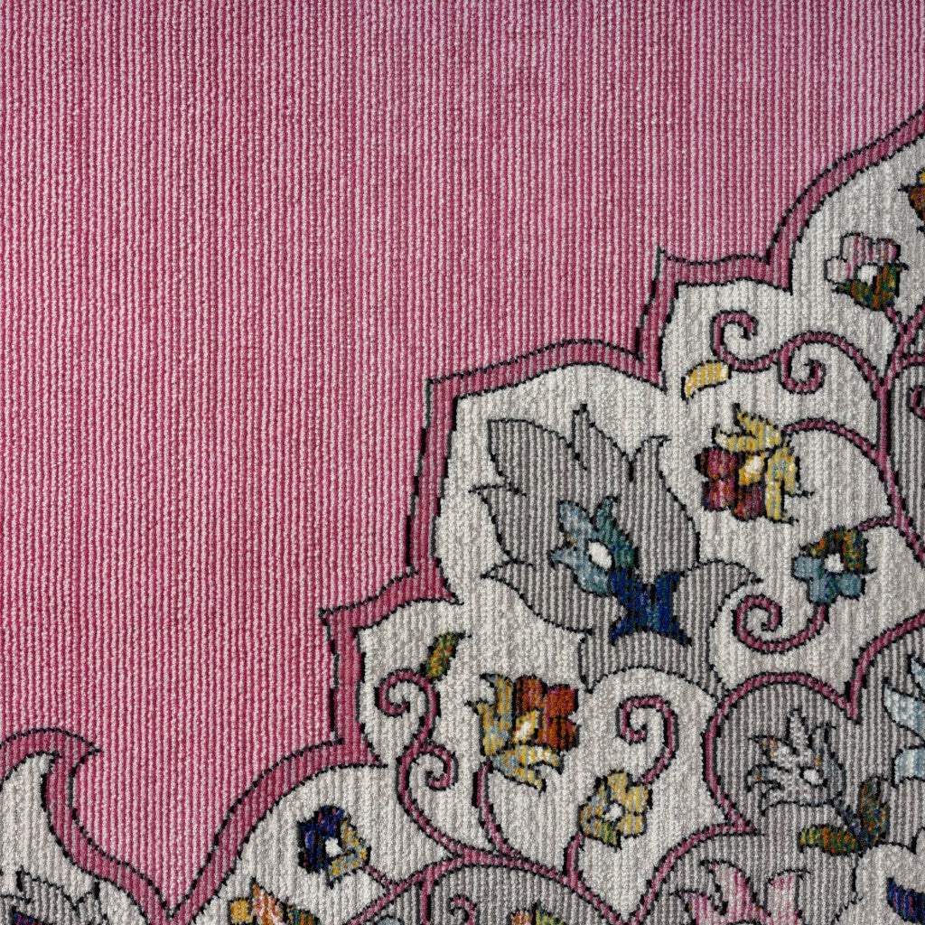 8' X 10' Pink Traditional Medallion Area Rug - Image 2