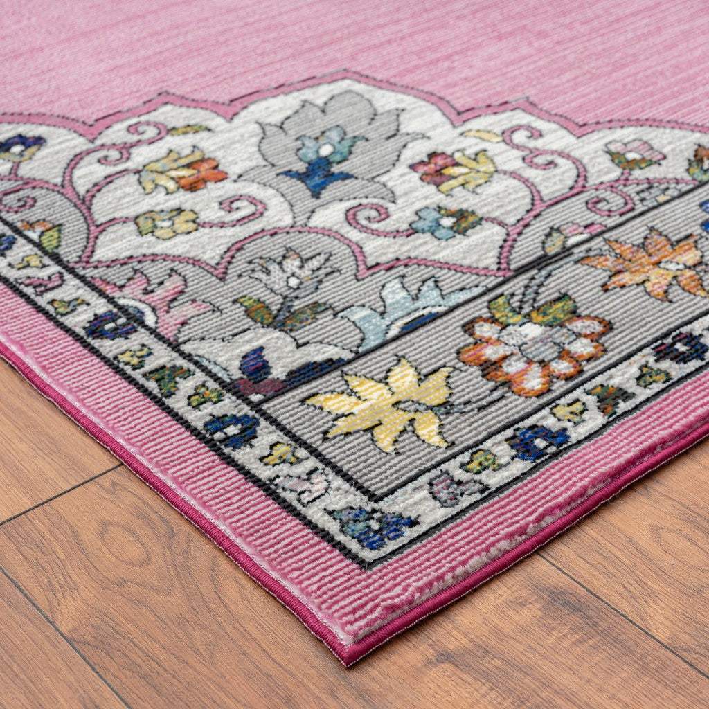 8' X 10' Pink Traditional Medallion Area Rug - Image 3