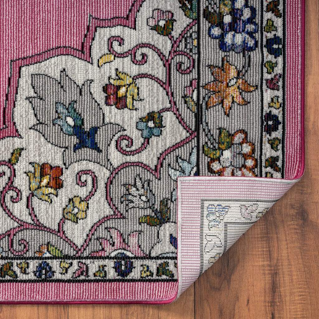 8' X 10' Pink Traditional Medallion Area Rug - Image 4
