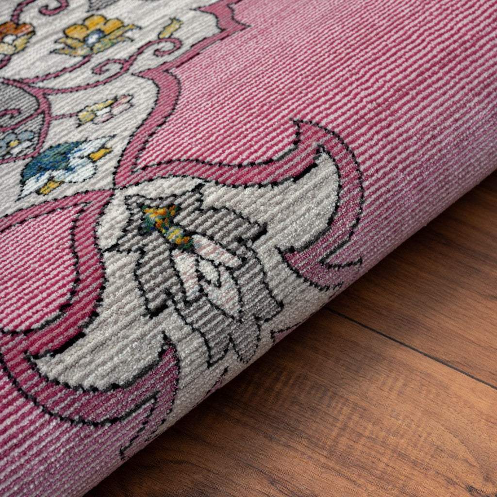 8' X 10' Pink Traditional Medallion Area Rug - Image 5