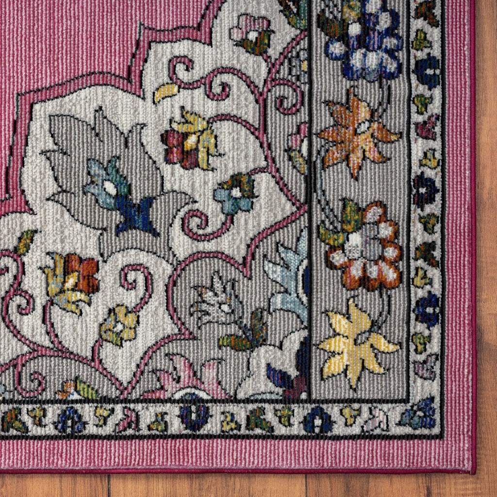 8' X 10' Pink Traditional Medallion Area Rug - Image 6