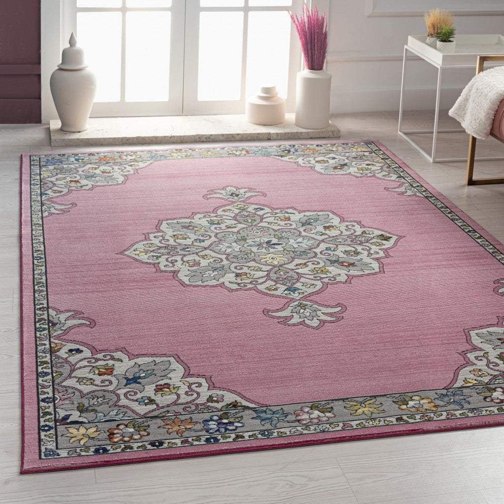 8' X 10' Pink Traditional Medallion Area Rug - Image 7
