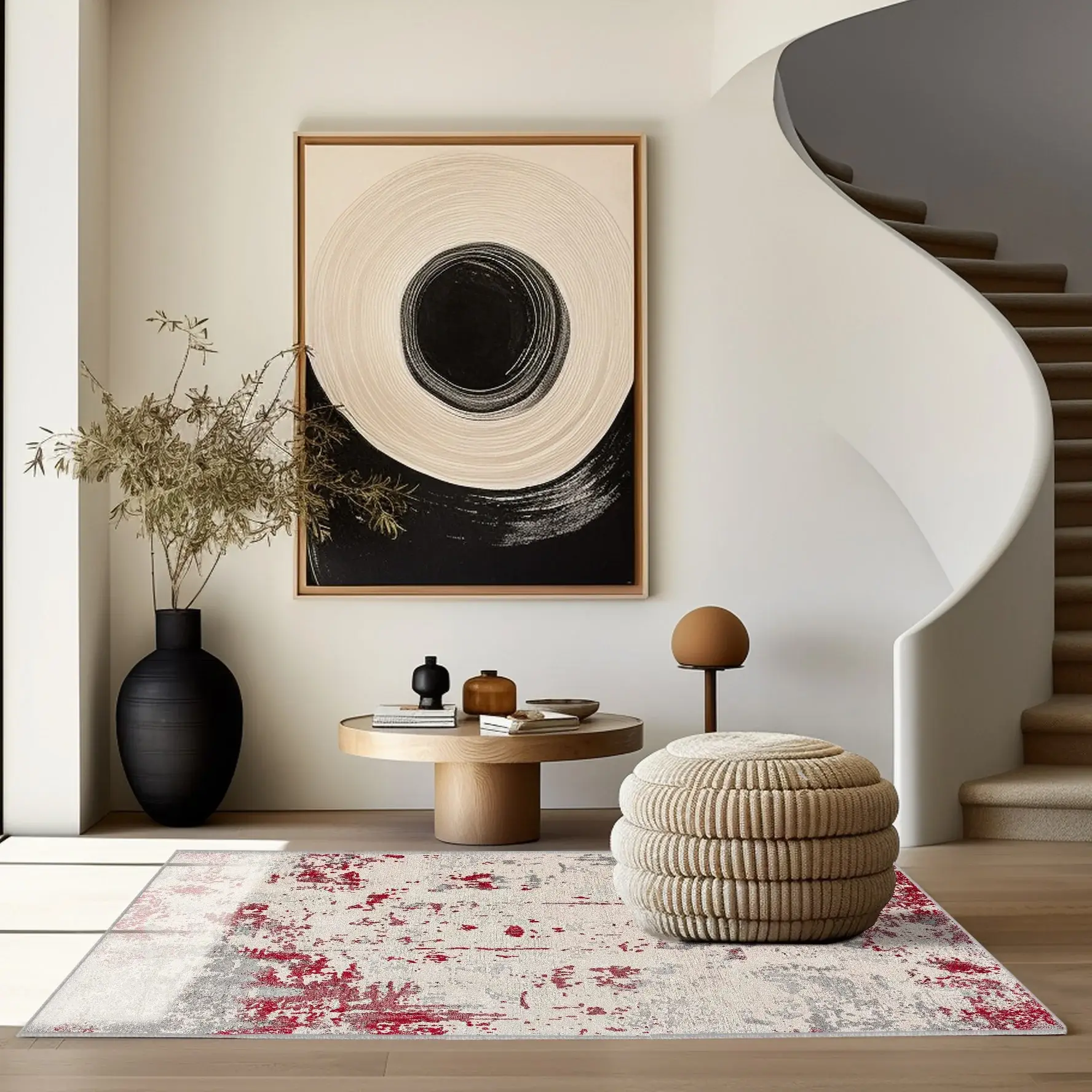 8' X 10' Red Abstract Dhurrie Area Rug - Image 2