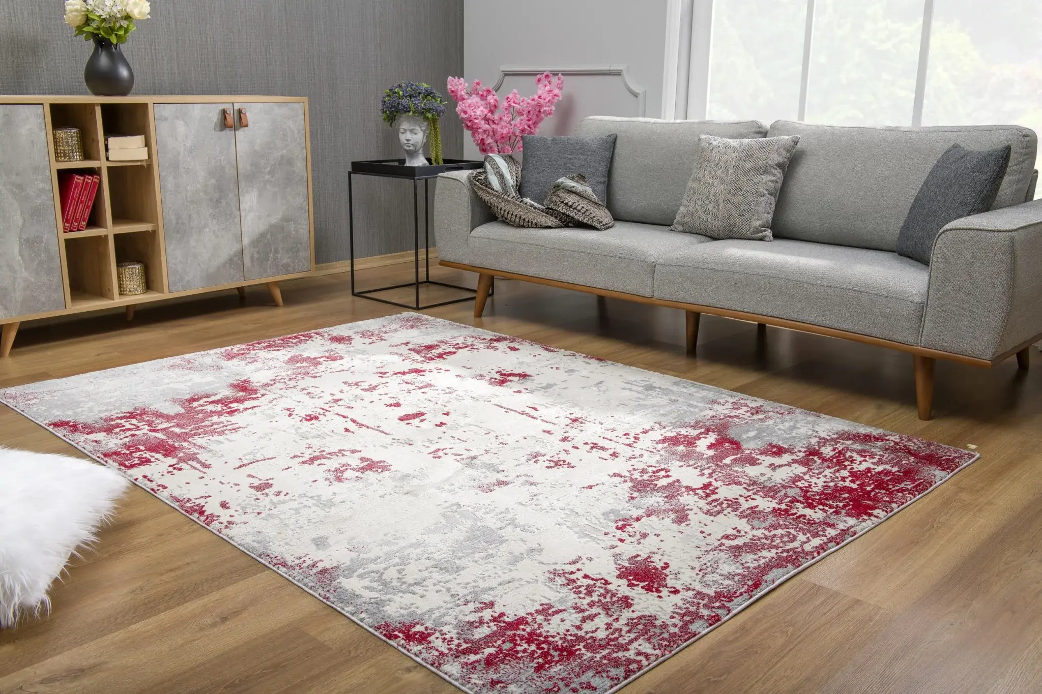 8' X 10' Red Abstract Dhurrie Area Rug - Image 5