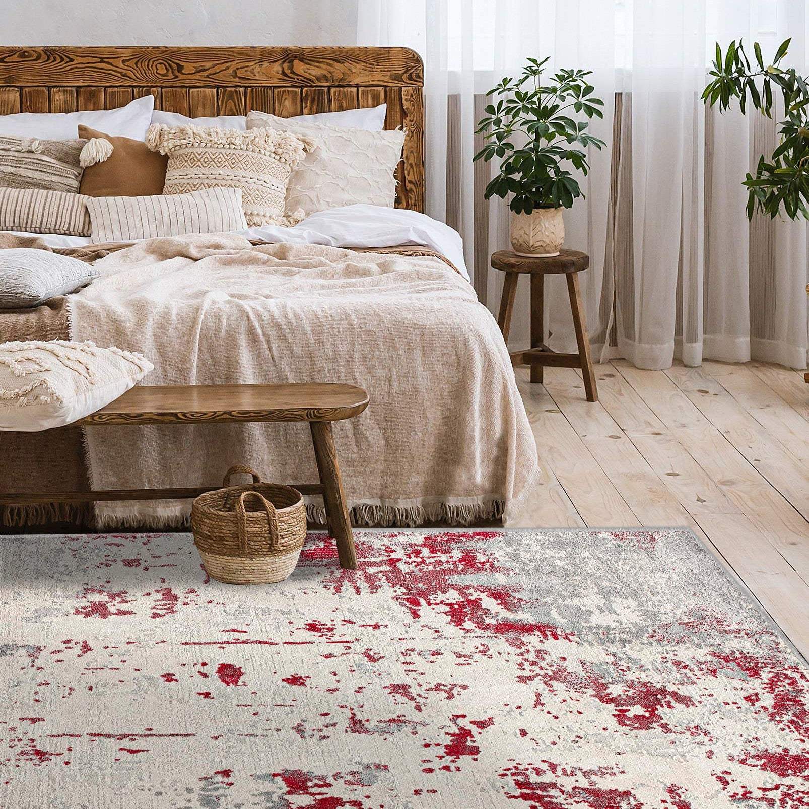 8' X 10' Red Abstract Dhurrie Area Rug - Image 6