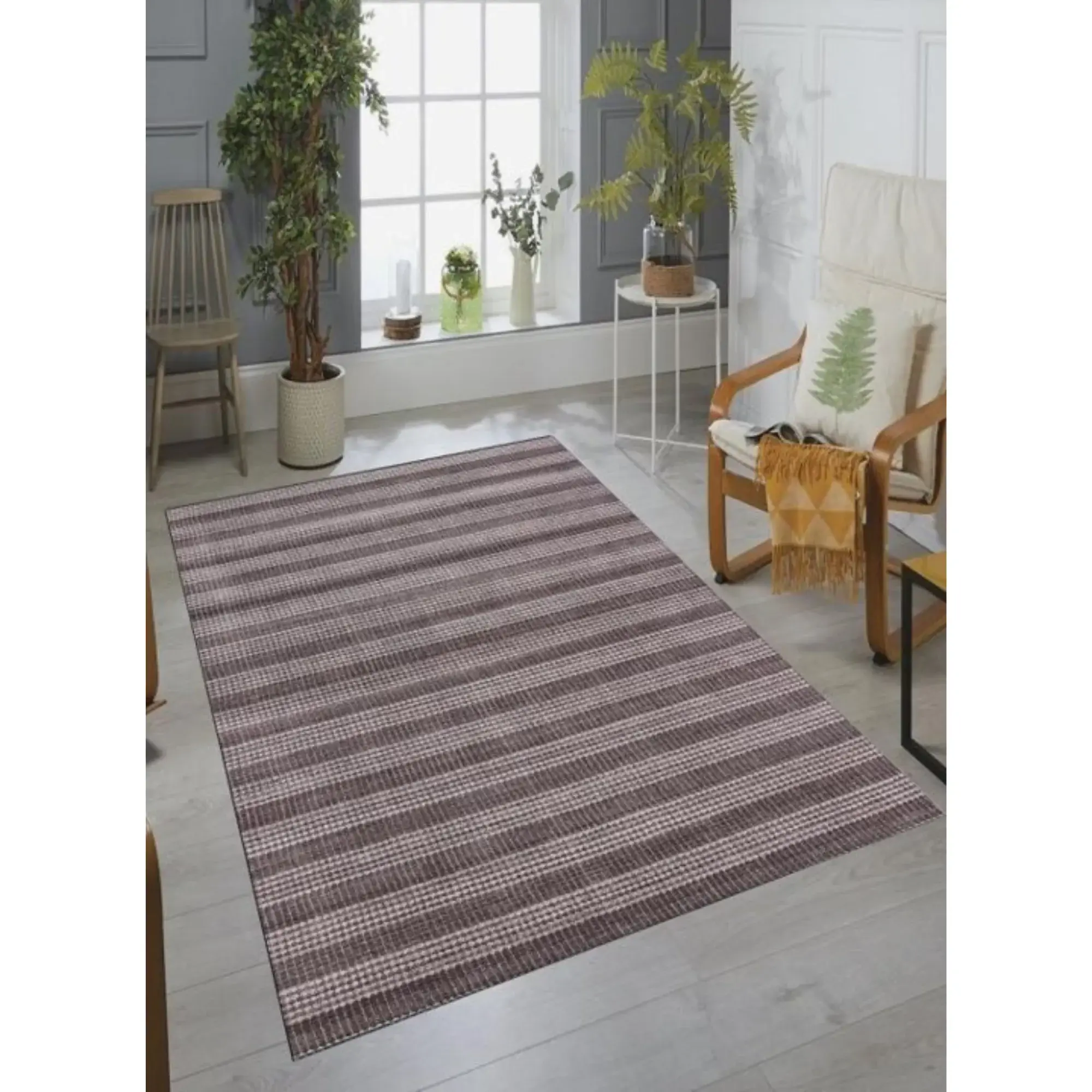 8' X 10' Rust And White Striped Hand Loomed Area Rug - Image 4