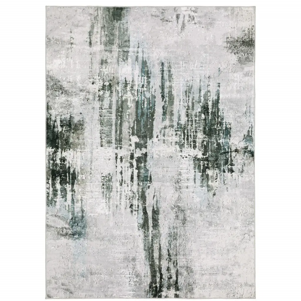8' X 10' Silver Grey Teal Blue And Charcoal Abstract Printed Stain Resistant Non Skid Area Rug - Image 2