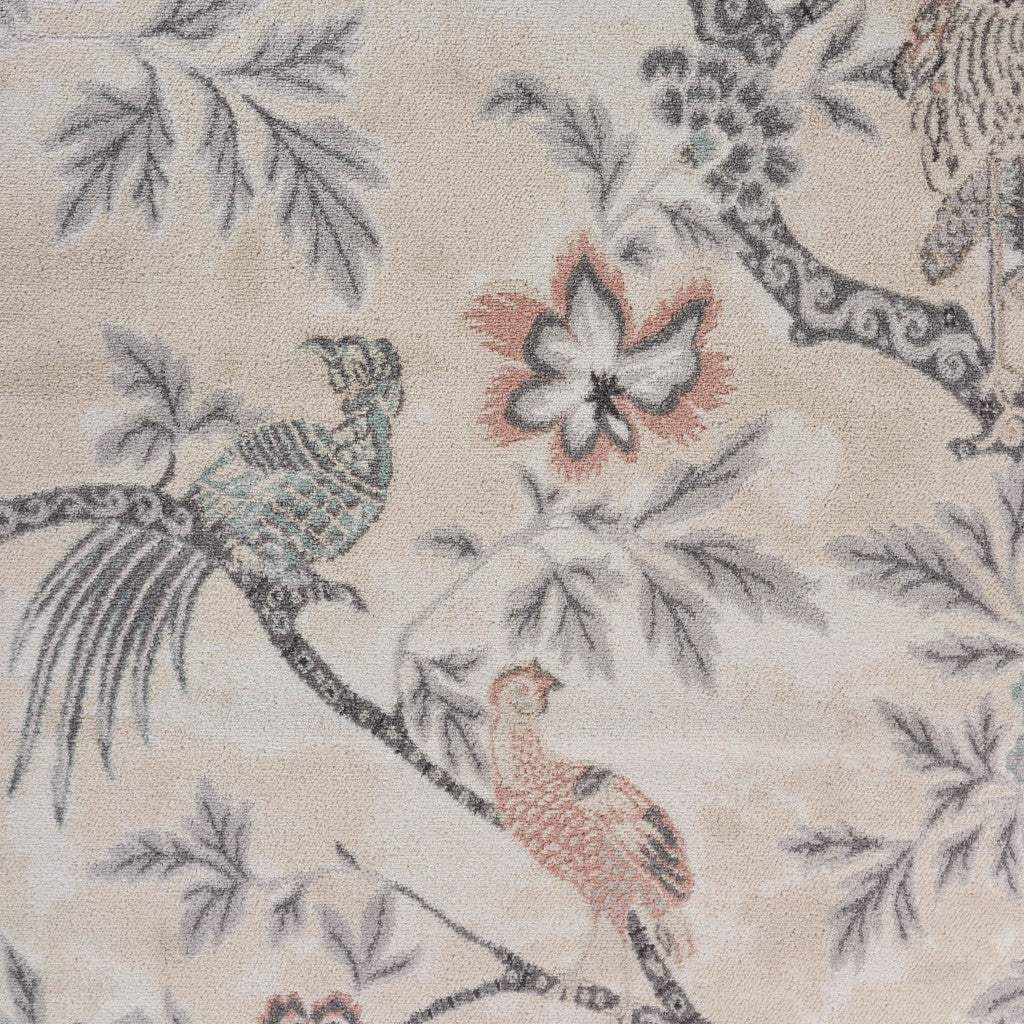 8' X 10' Soft Beige Birds and Trees Area Rug - Image 3