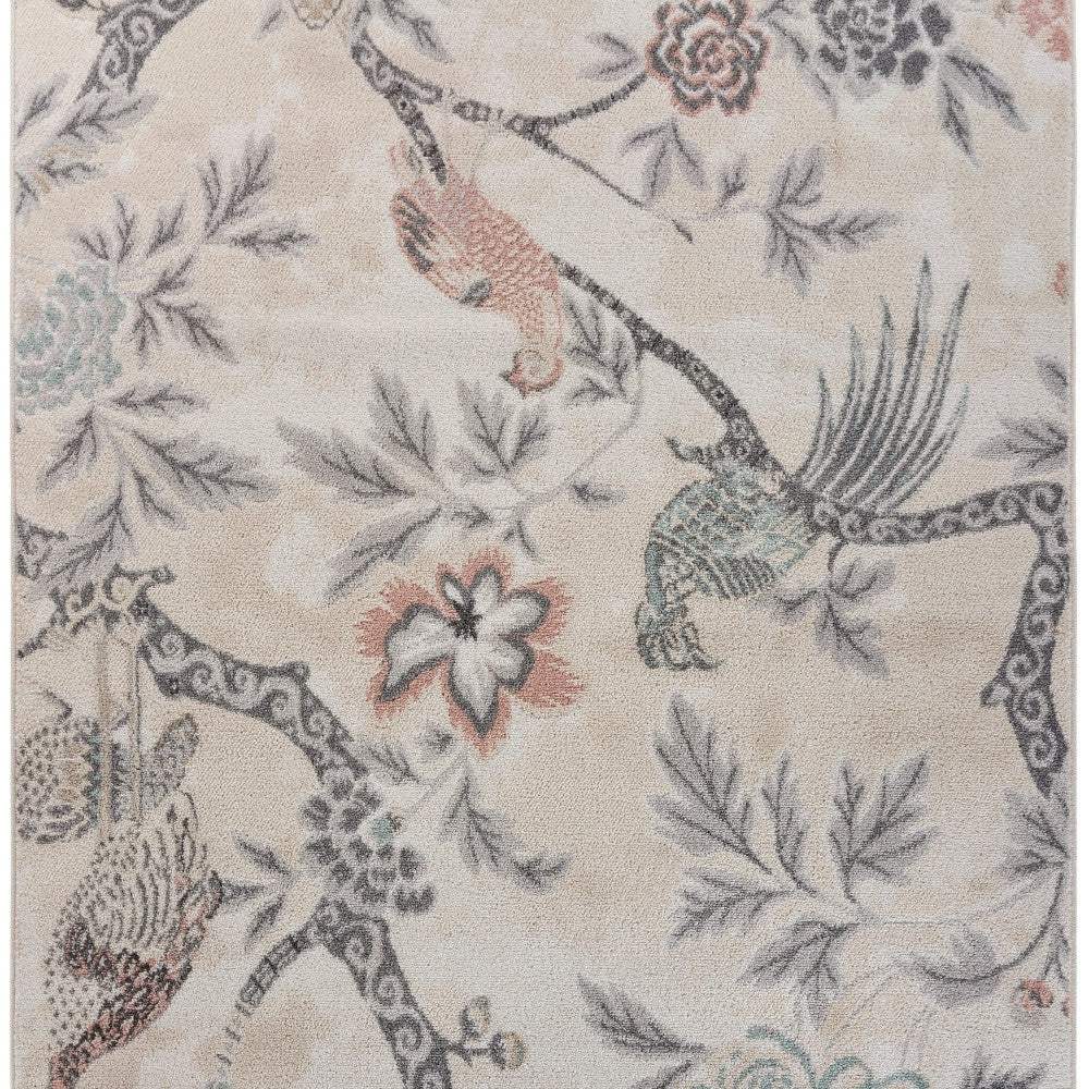 8' X 10' Soft Beige Birds and Trees Area Rug - Image 5