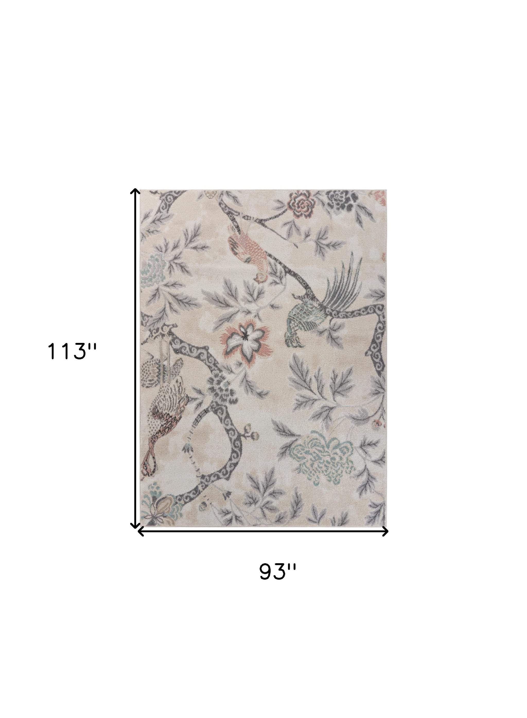 8' X 10' Soft Beige Birds and Trees Area Rug - Image 8