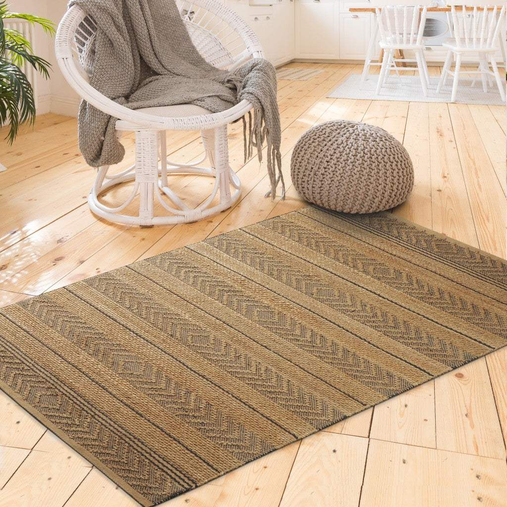 8' X 10' Tan and Gray Bohemian Striped Area Rug - Image 4
