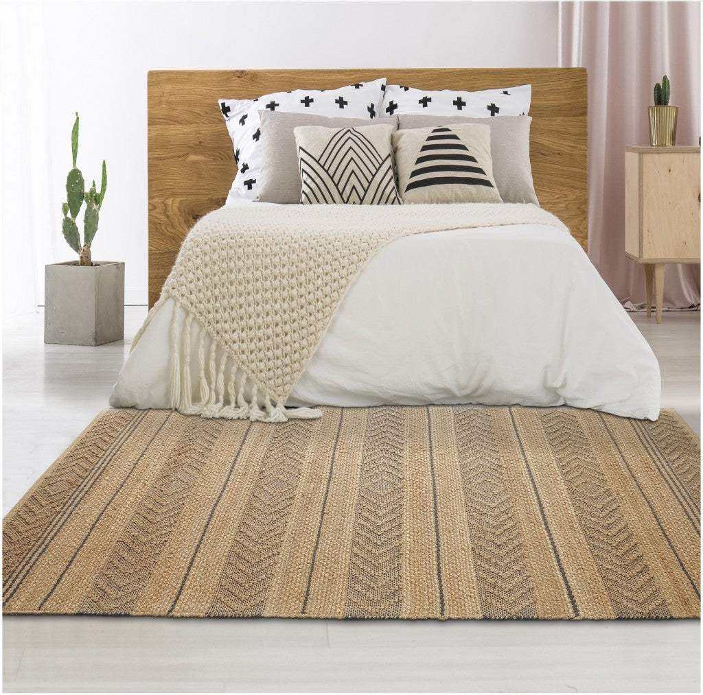 8' X 10' Tan and Gray Bohemian Striped Area Rug - Image 5