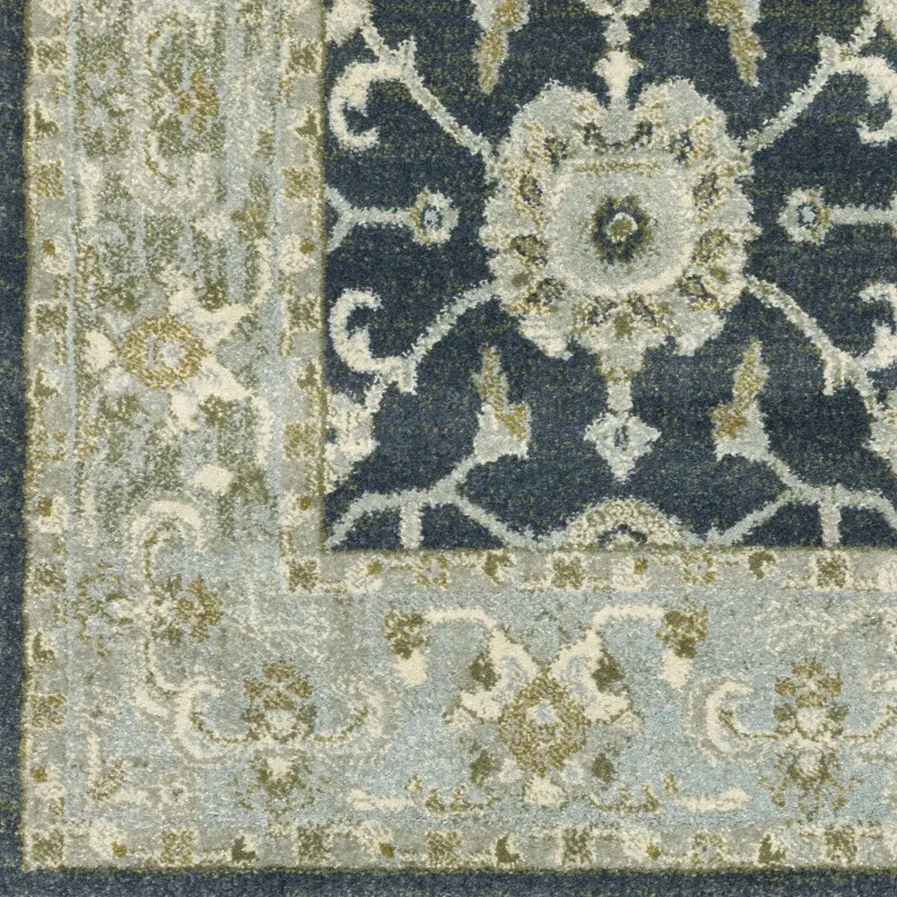 8' X 10' Teal Blue Ivory Green And Grey Oriental Power Loom Stain Resistant Area Rug - Image 4