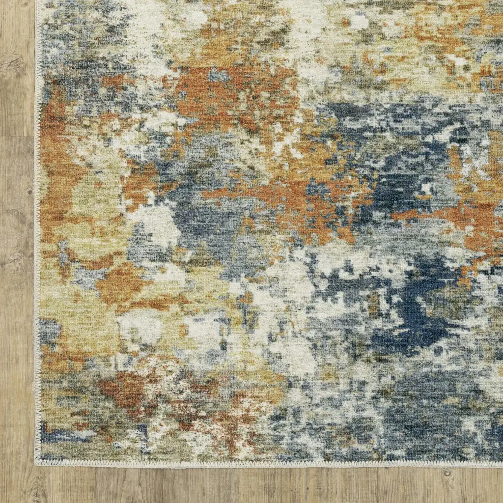 8' X 10' Teal Blue Orange Gold Grey Tan Brown And Beige Abstract Printed Stain Resistant Non Skid Area Rug - Image 4