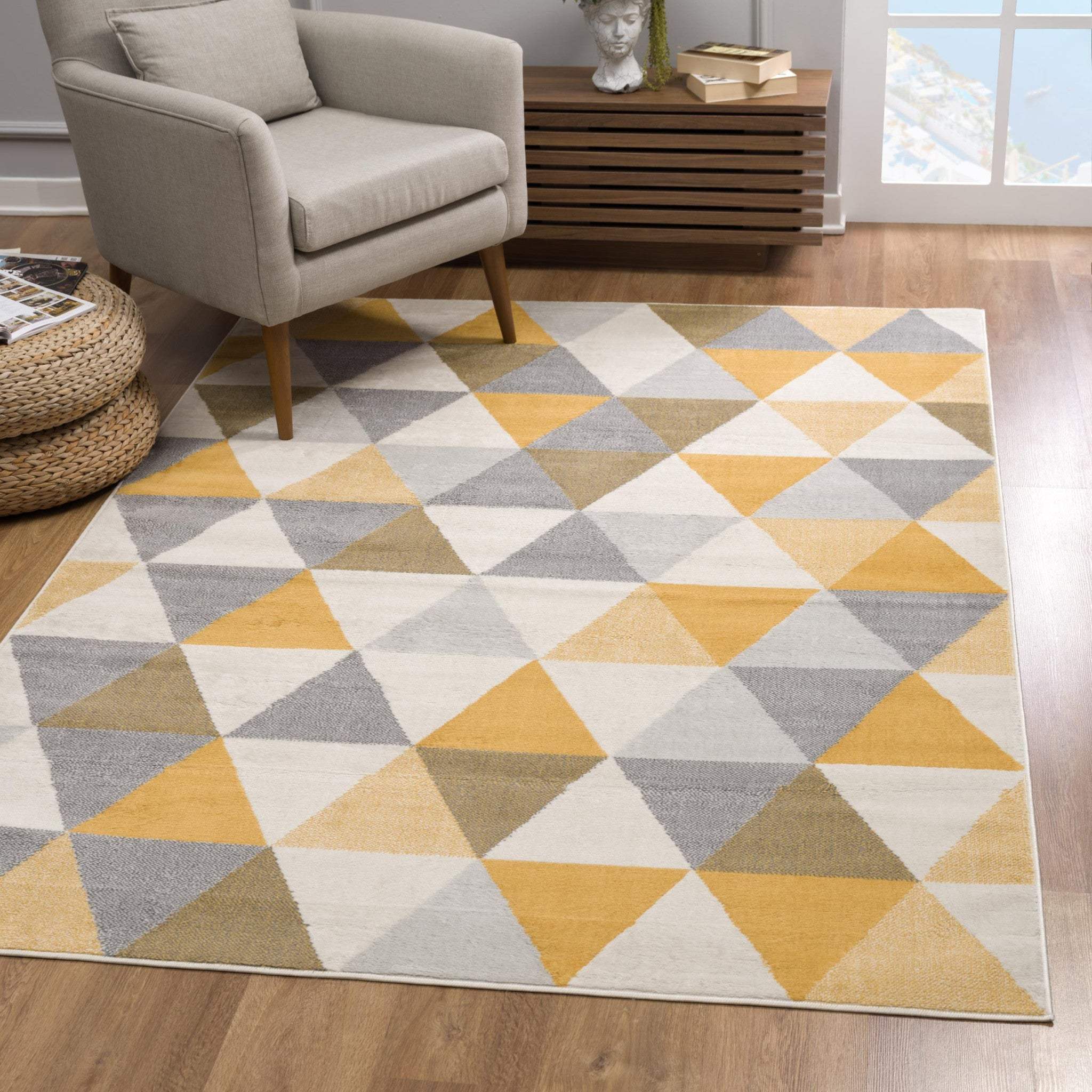 8' X 10' Yellow and Ivory Geometric Area Rug - Image 5