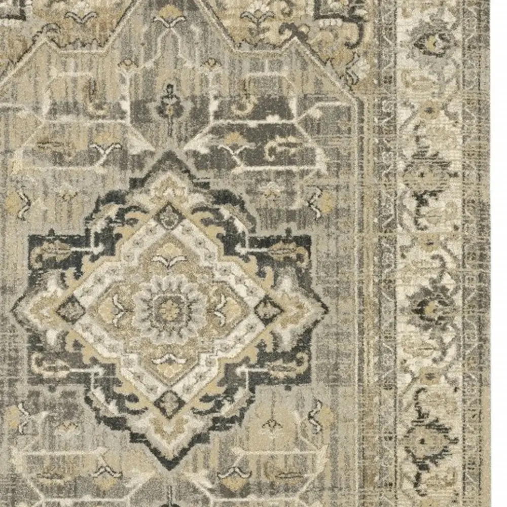 8' X 11' Beige And Gray Traditional Medallion Indoor Area Rug - Image 2
