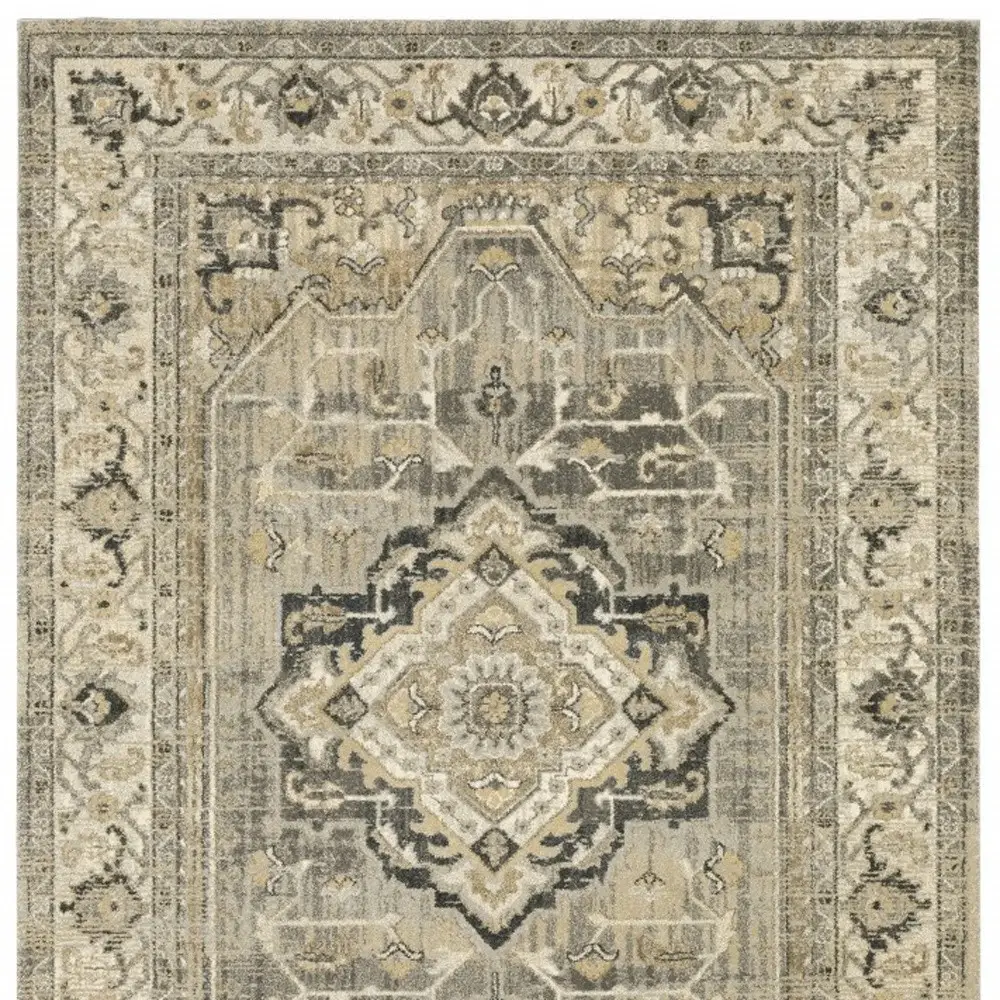 8' X 11' Beige And Gray Traditional Medallion Indoor Area Rug - Image 3
