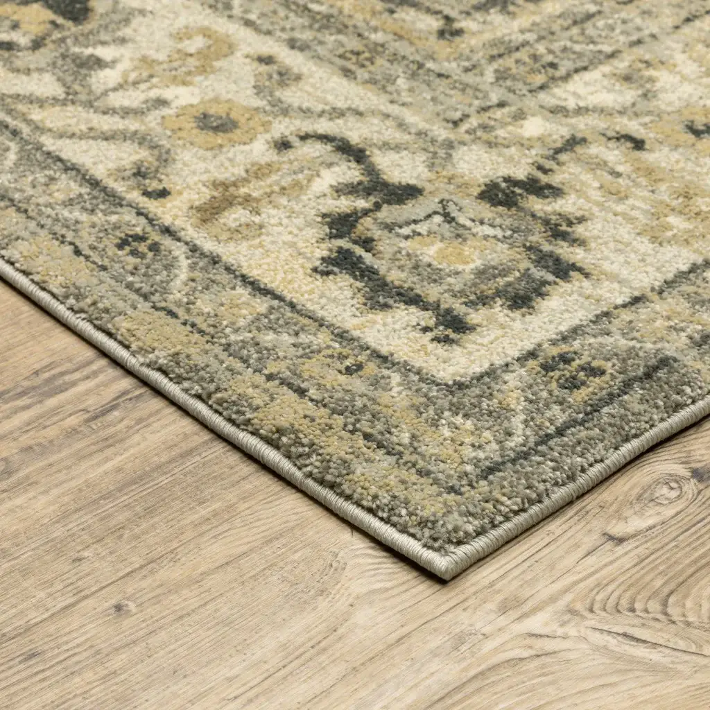 8' X 11' Beige And Gray Traditional Medallion Indoor Area Rug - Image 5