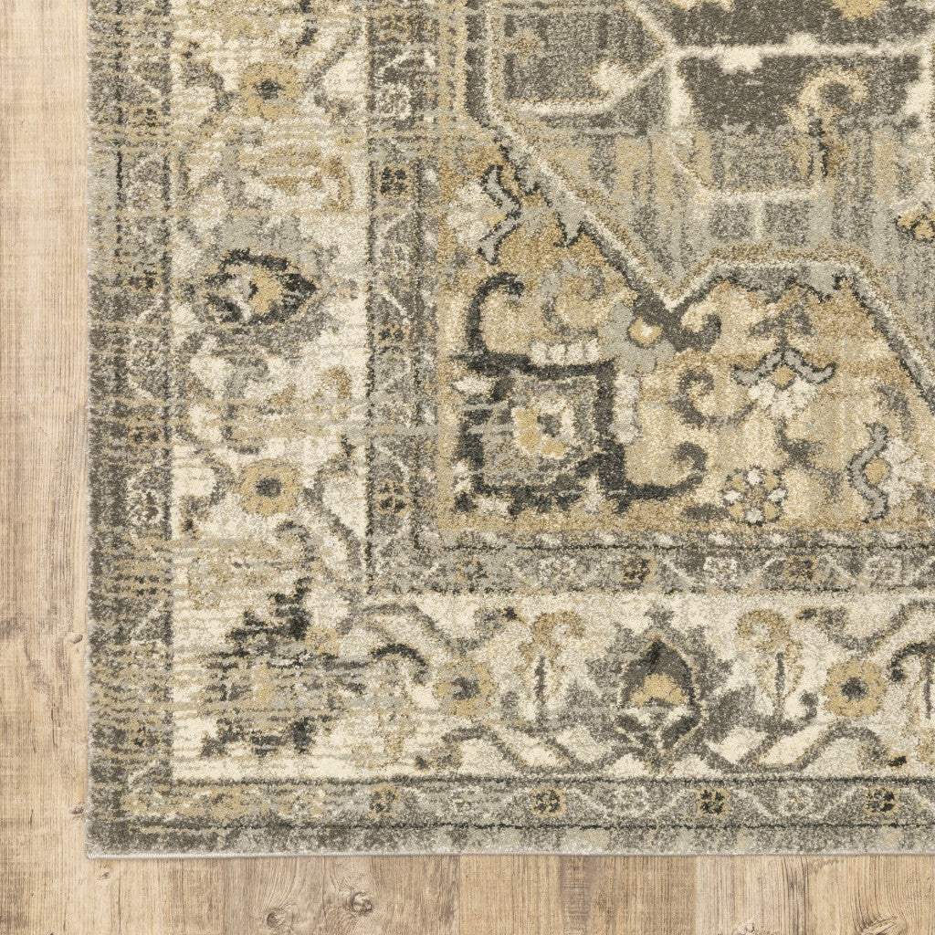 8' X 11' Beige And Gray Traditional Medallion Indoor Area Rug - Image 6