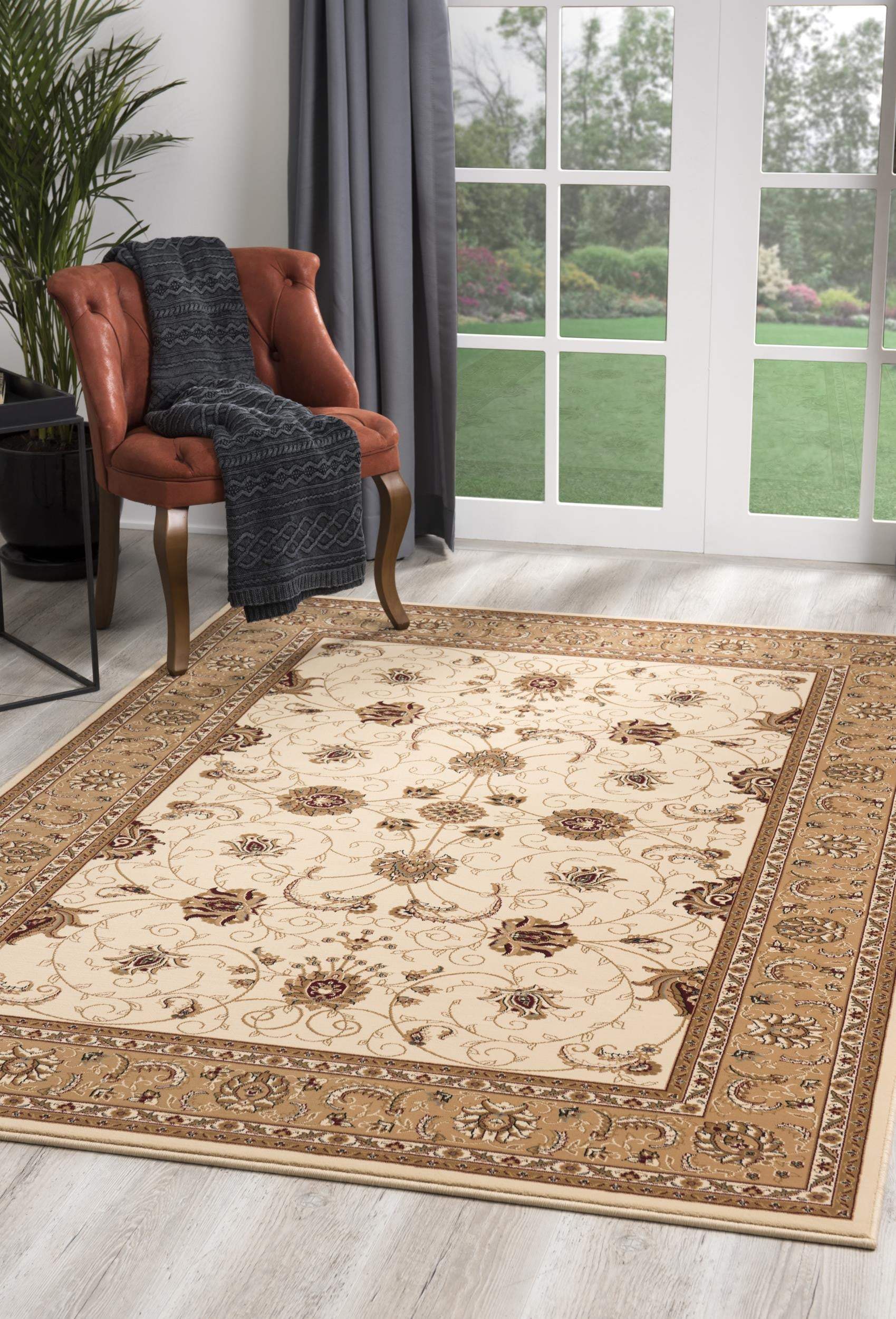 8' X 11' Beige and Ivory Oriental Power Loom Area Rug - Image 5