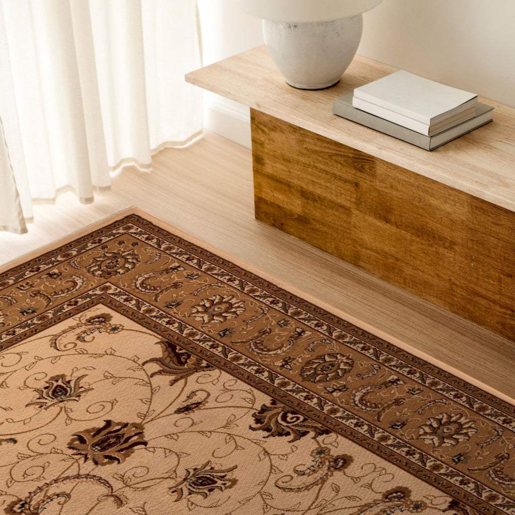 8' X 11' Beige and Ivory Oriental Power Loom Area Rug - Image 6