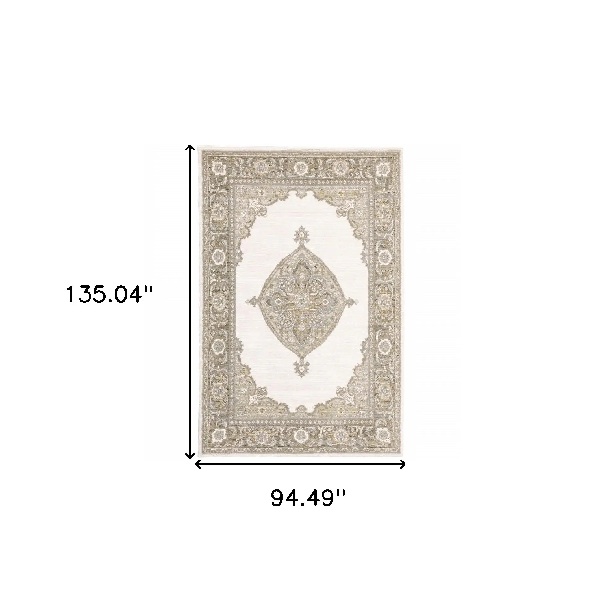 8' X 11' Beige and Ivory Oriental Power Loom Area Rug - Image 3