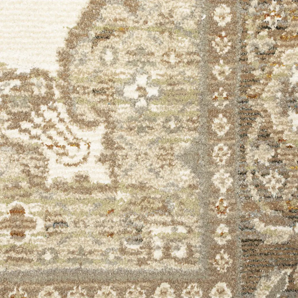 8' X 11' Beige and Ivory Oriental Power Loom Area Rug - Image 4