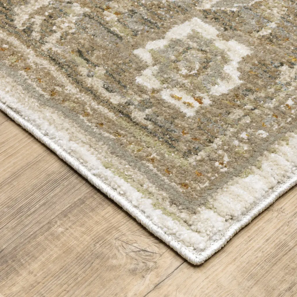 8' X 11' Beige and Ivory Oriental Power Loom Area Rug - Image 5