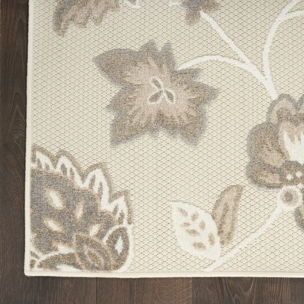 8' X 11' Beige Floral Stain Resistant Non Skid Area Rug - Image 4