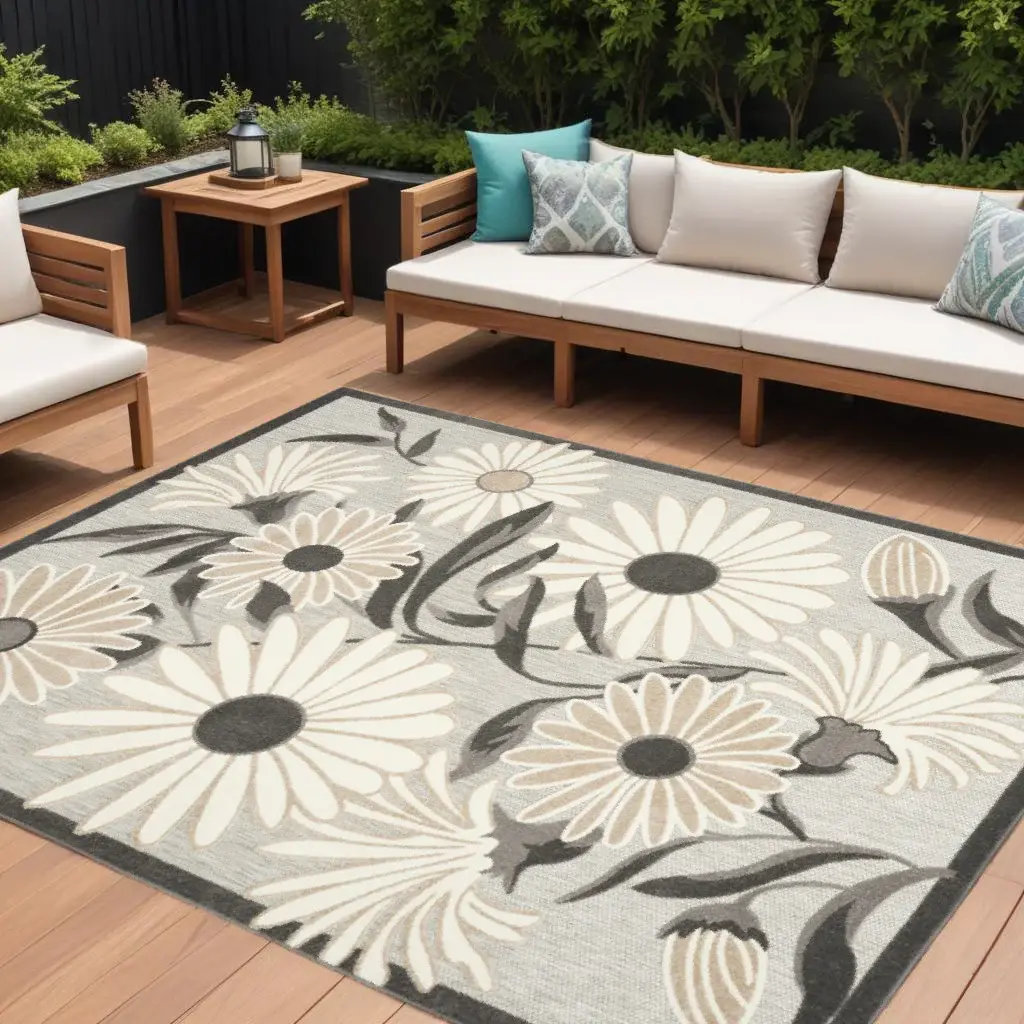 8' X 11' Beige Floral Stain Resistant Non Skid Area Rug - Image 2