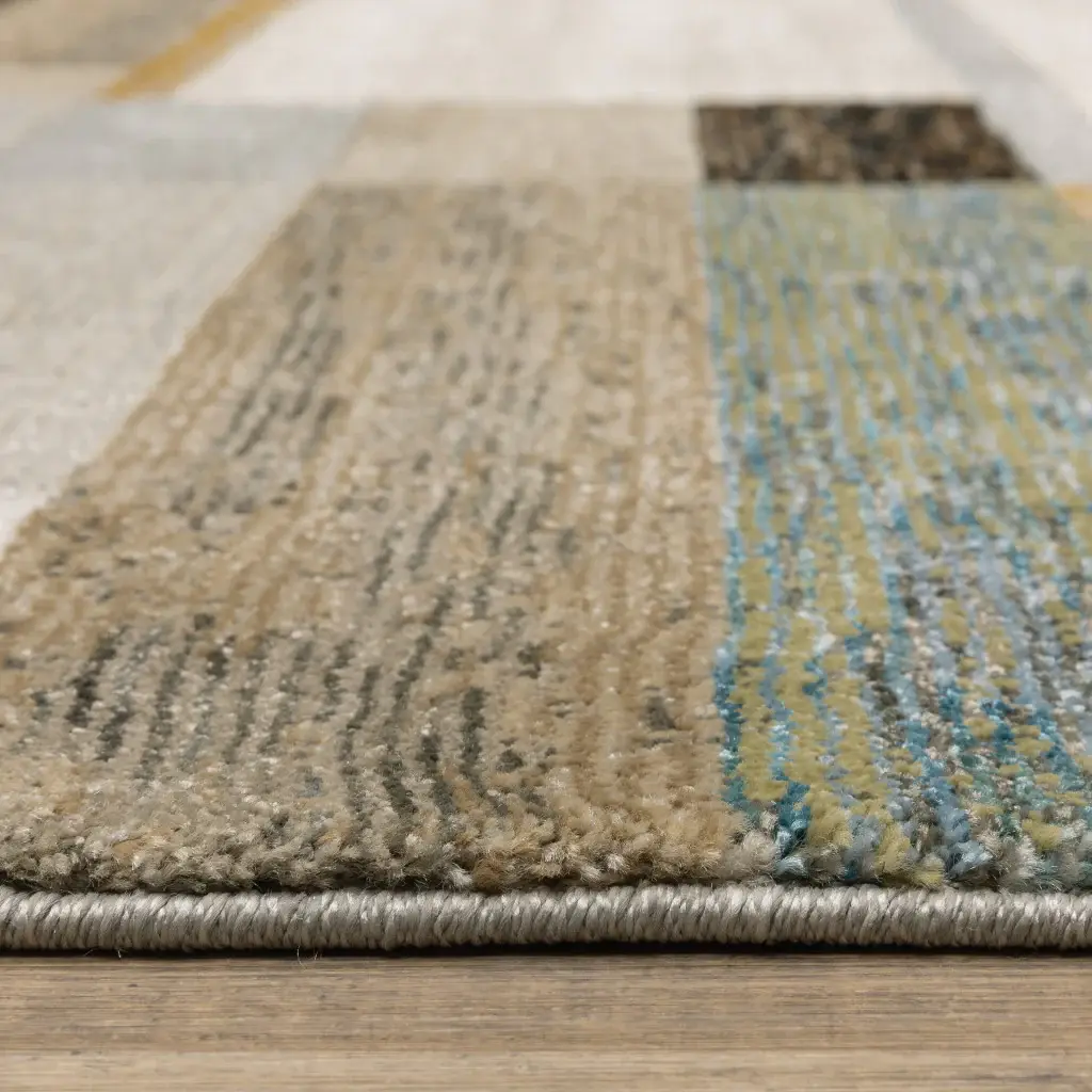 8' X 11' Beige Gold Black Grey Tan Teal and Rust Geometric Power Loom Area Rug - Image 5