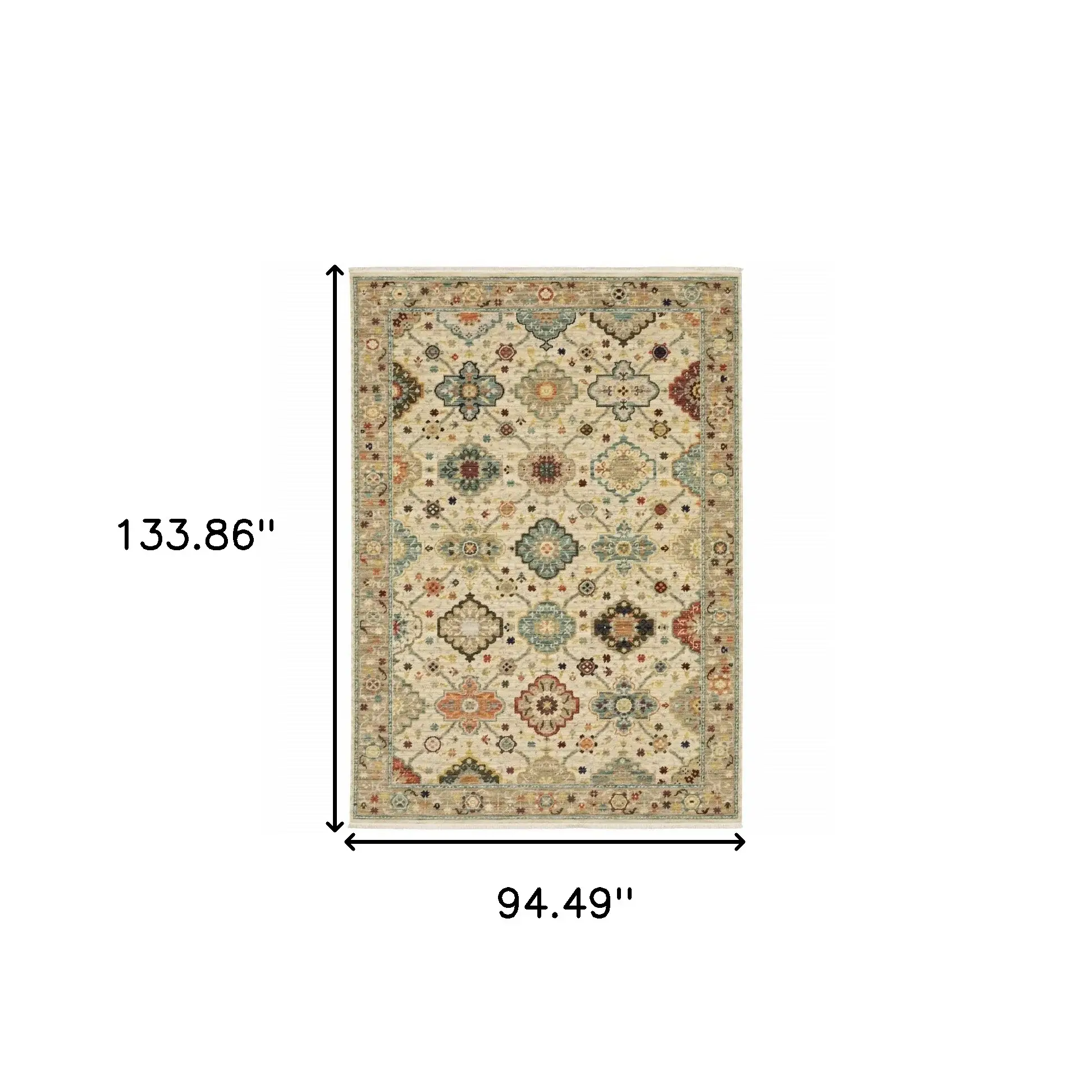 8' X 11' Beige Pale Blue Rust Gold Tan Brown And Orange Oriental Power Loom Stain Resistant Area Rug With Fringe - Image 3
