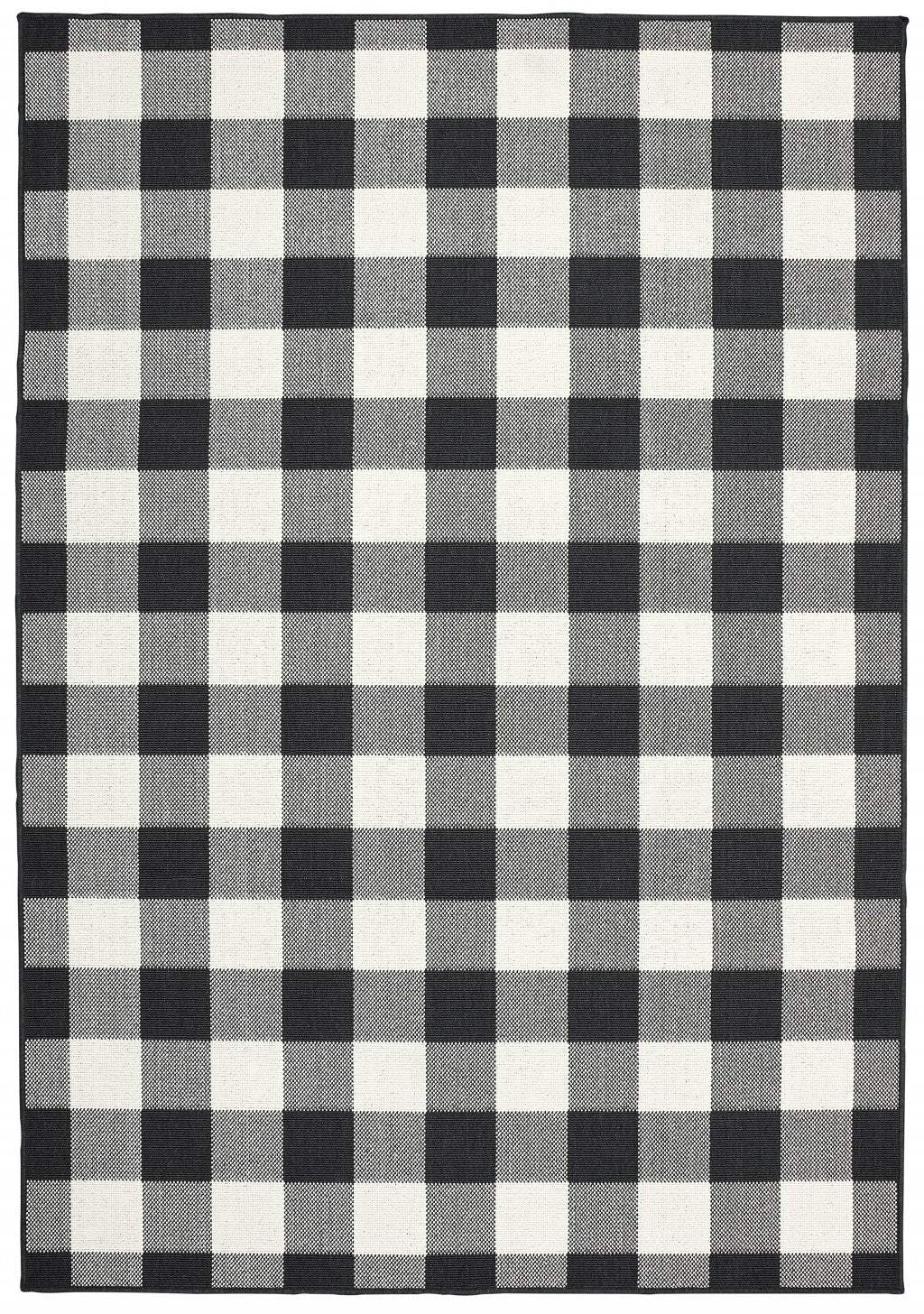 8' X 11' Black and Ivory Indoor Outdoor Area Rug - Image 2