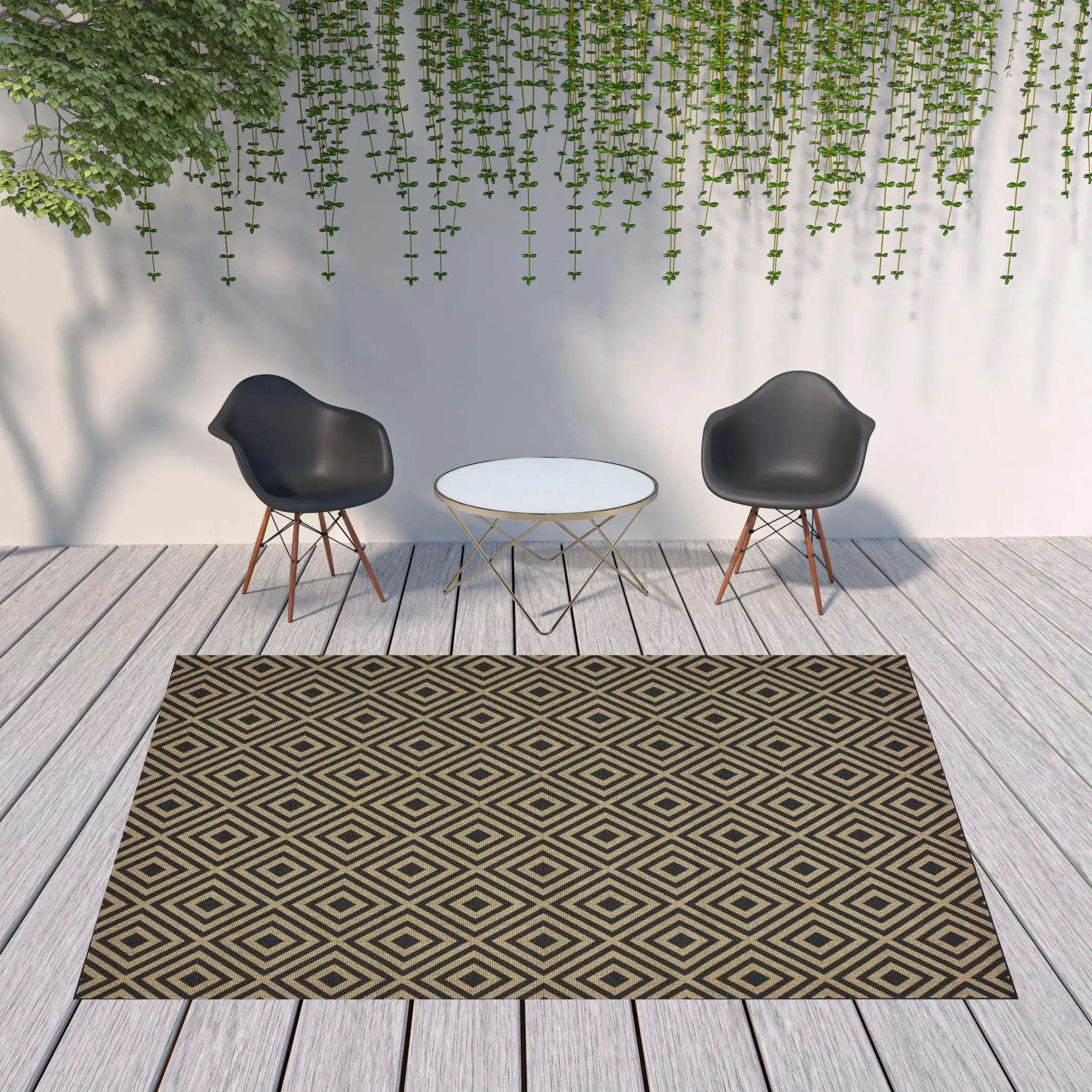 8' X 11' Black and Tan Geometric Stain Resistant Indoor Outdoor Area Rug - Image 2
