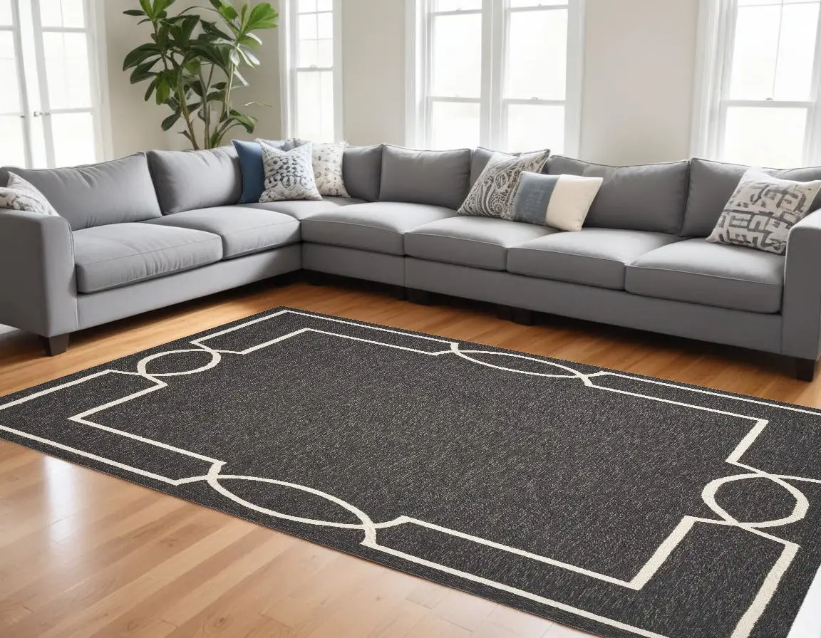 8' X 11' Black and White Hand Hooked Area Rug