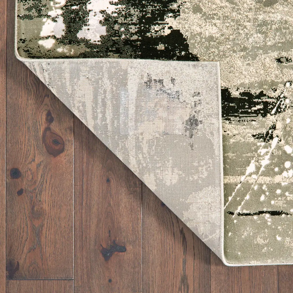 8' X 11' Black Gold Grey And Ivory Abstract Power Loom Stain Resistant Area Rug - Image 4