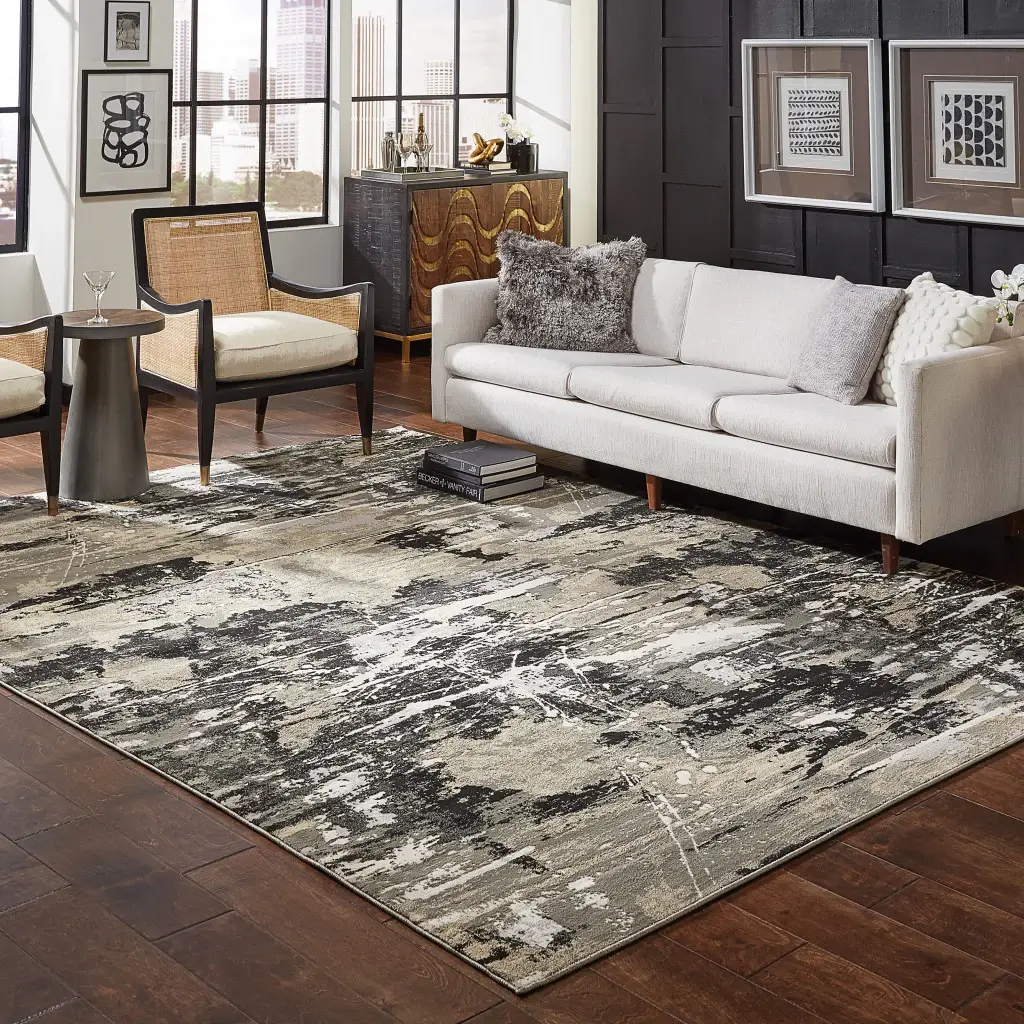8' X 11' Black Gold Grey And Ivory Abstract Power Loom Stain Resistant Area Rug - Image 5