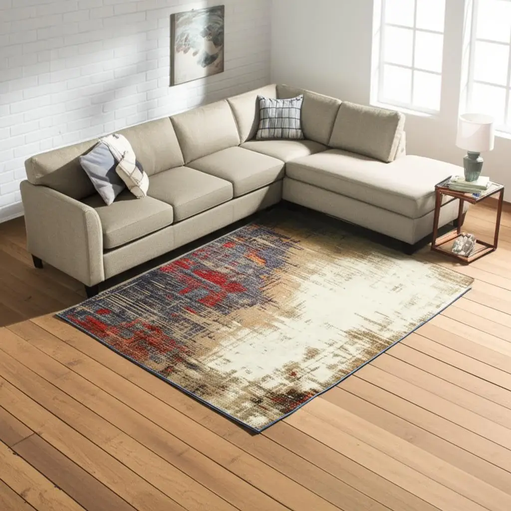 8' X 11' Blue and Beige Abstract Power Loom Area Rug