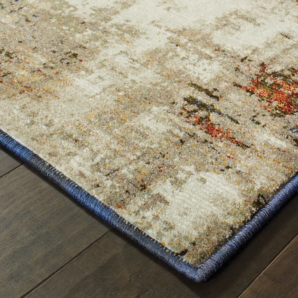 8' X 11' Blue and Beige Abstract Power Loom Area Rug - Image 4