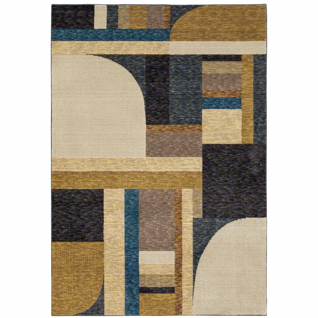 8' X 11' Blue and Beige Geometric Power Loom Area Rug - Image 2