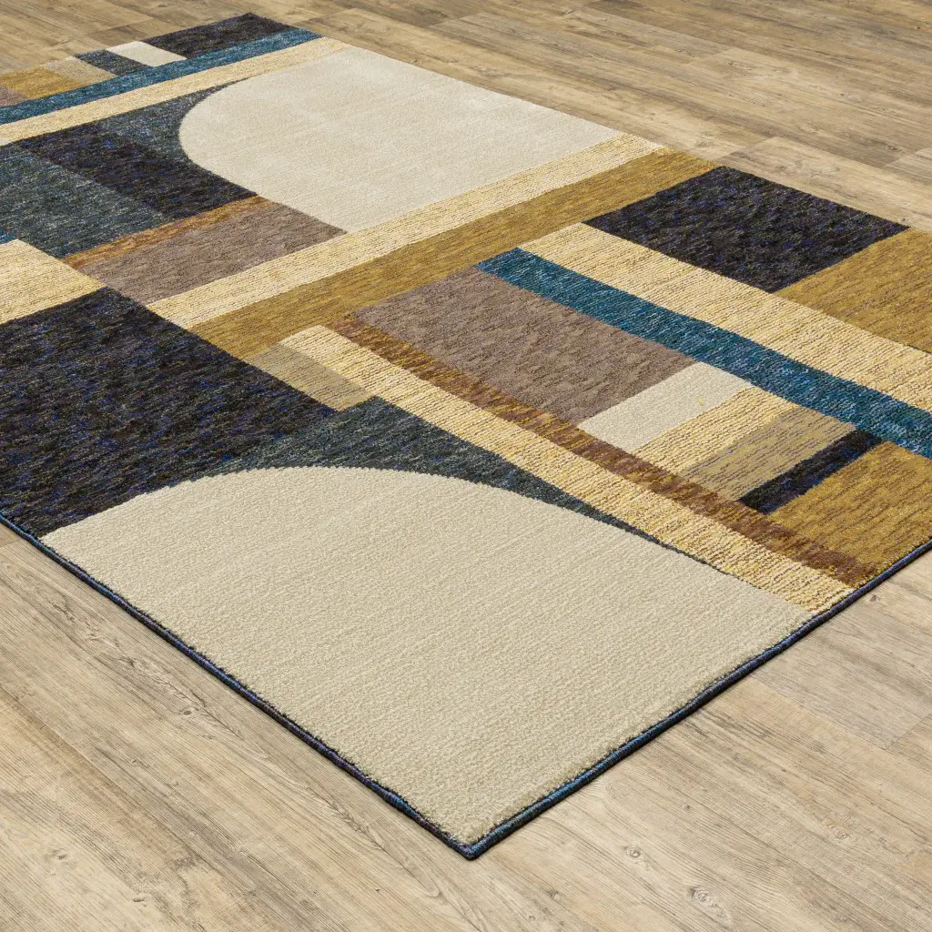 8' X 11' Blue and Beige Geometric Power Loom Area Rug - Image 6