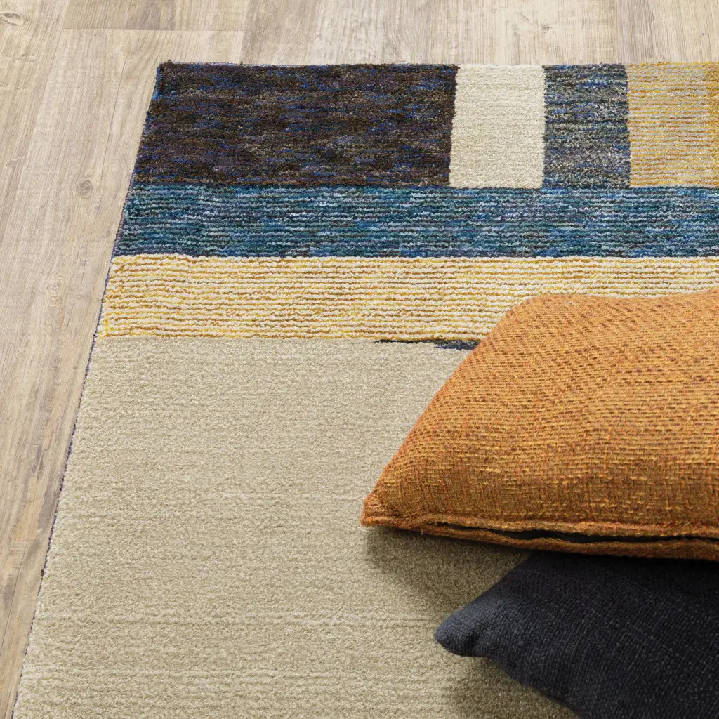 8' X 11' Blue and Beige Geometric Power Loom Area Rug - Image 7