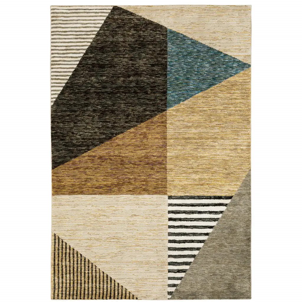 8' X 11' Blue and Beige Geometric Power Loom Area Rug - Image 2