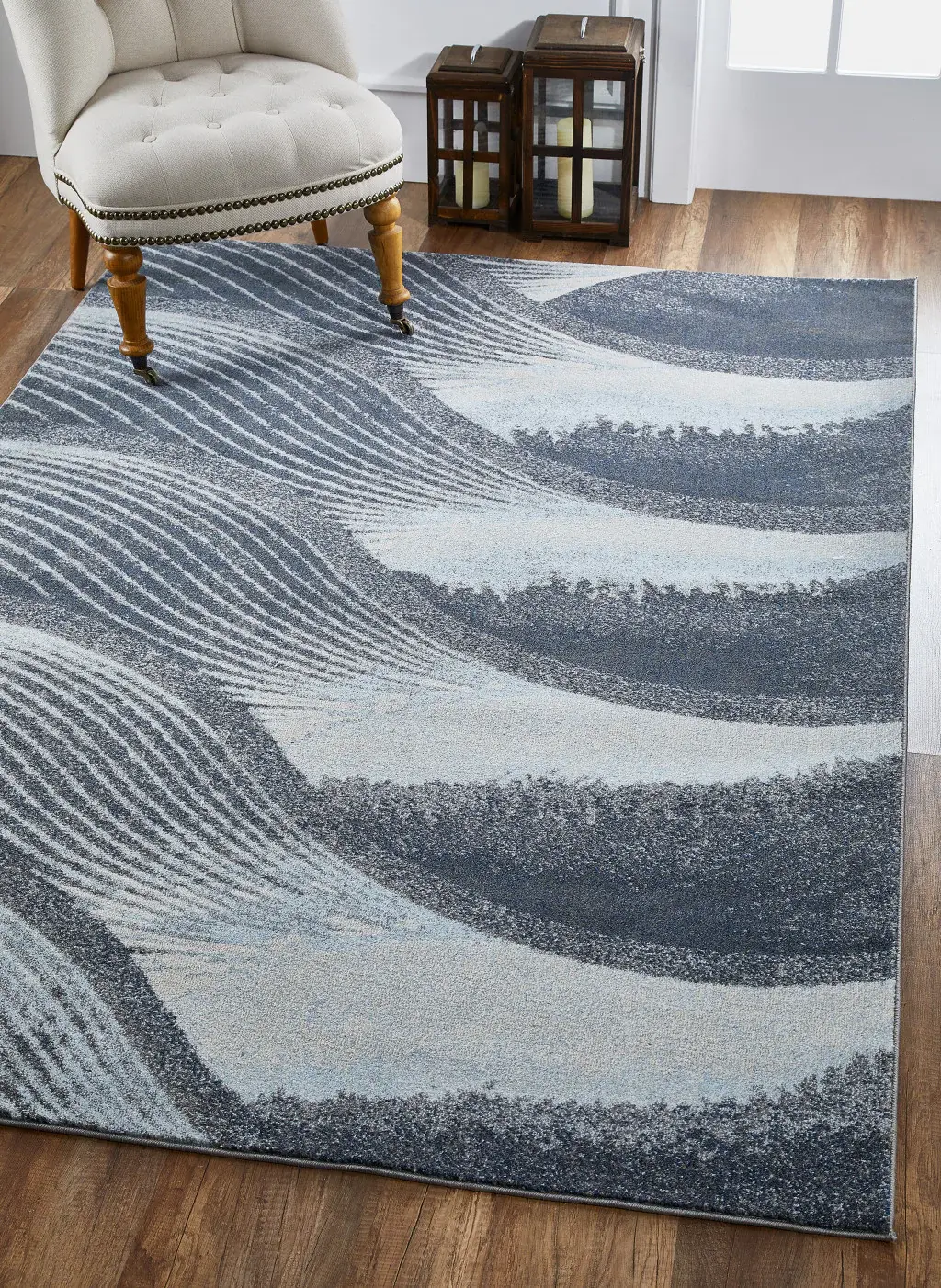 8' X 11' Blue and Gray Abstract Area Rug - Image 7