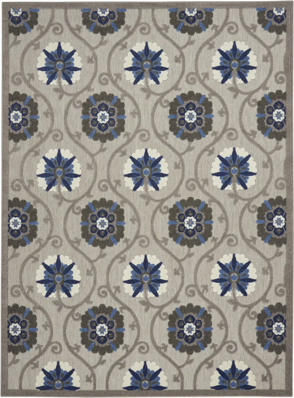 8' X 11' Blue And Gray Floral Indoor Outdoor Area Rug - Image 2