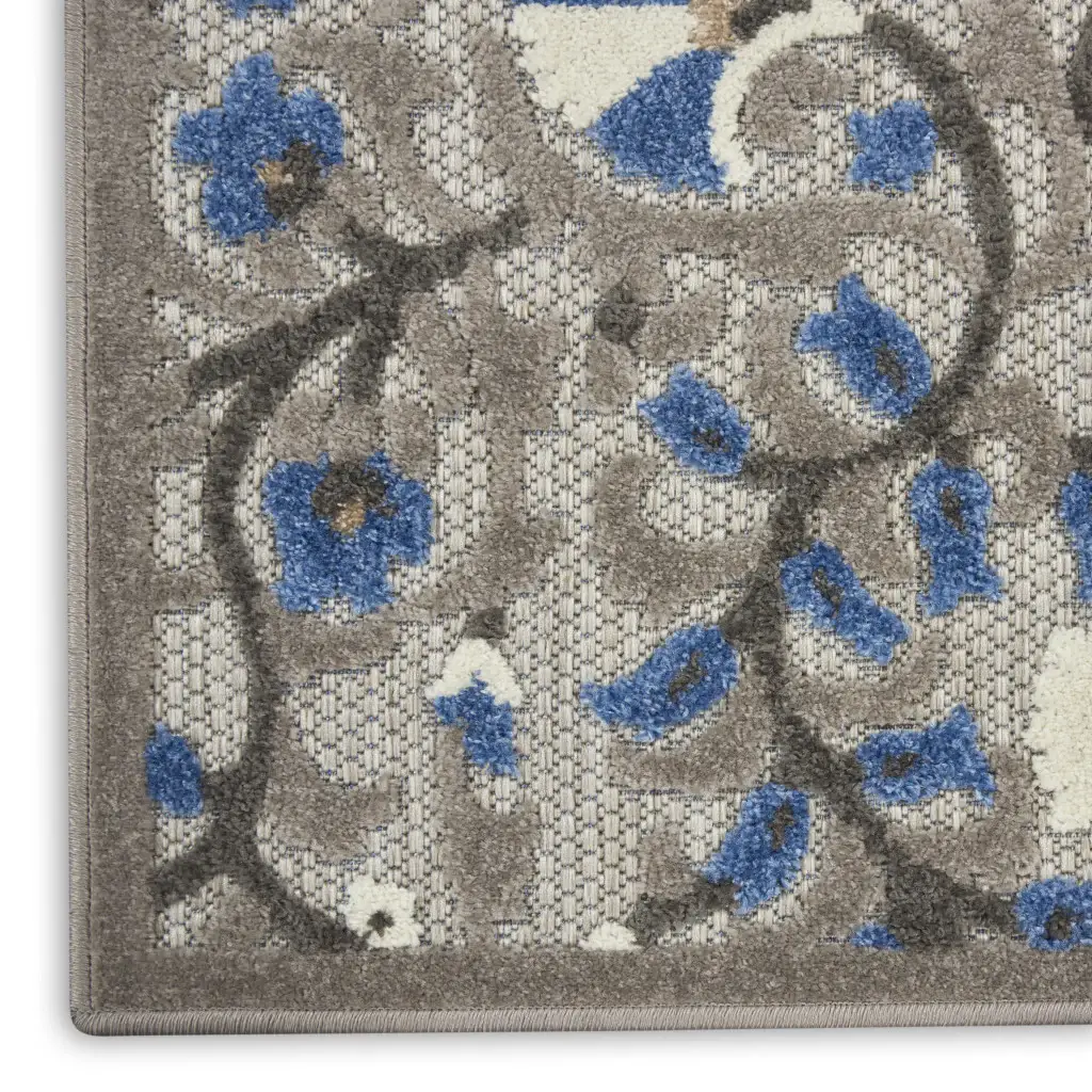 8' X 11' Blue And Gray Floral Indoor Outdoor Area Rug - Image 5